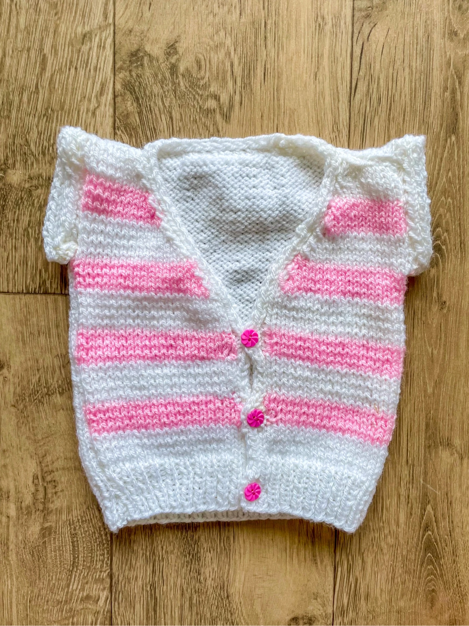 Lot of handmade white and pink striped baby girl vests size 3 months – photo 6